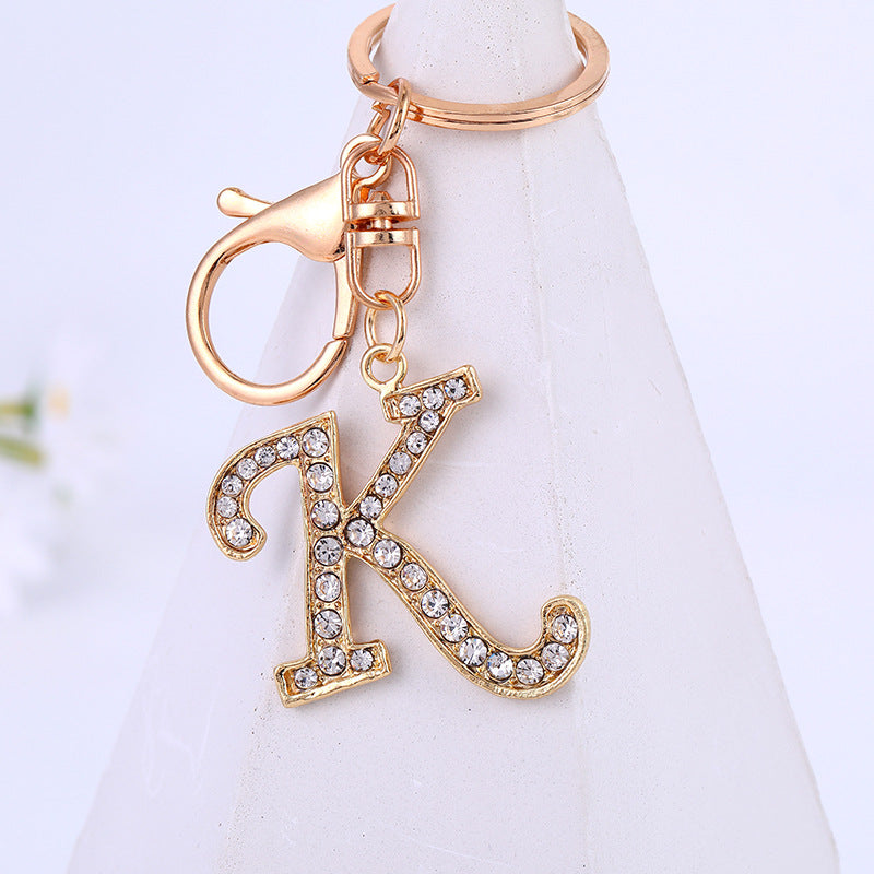 Wholesale Zinc Alloy 26 English Alphabet Rhinestone Keychain